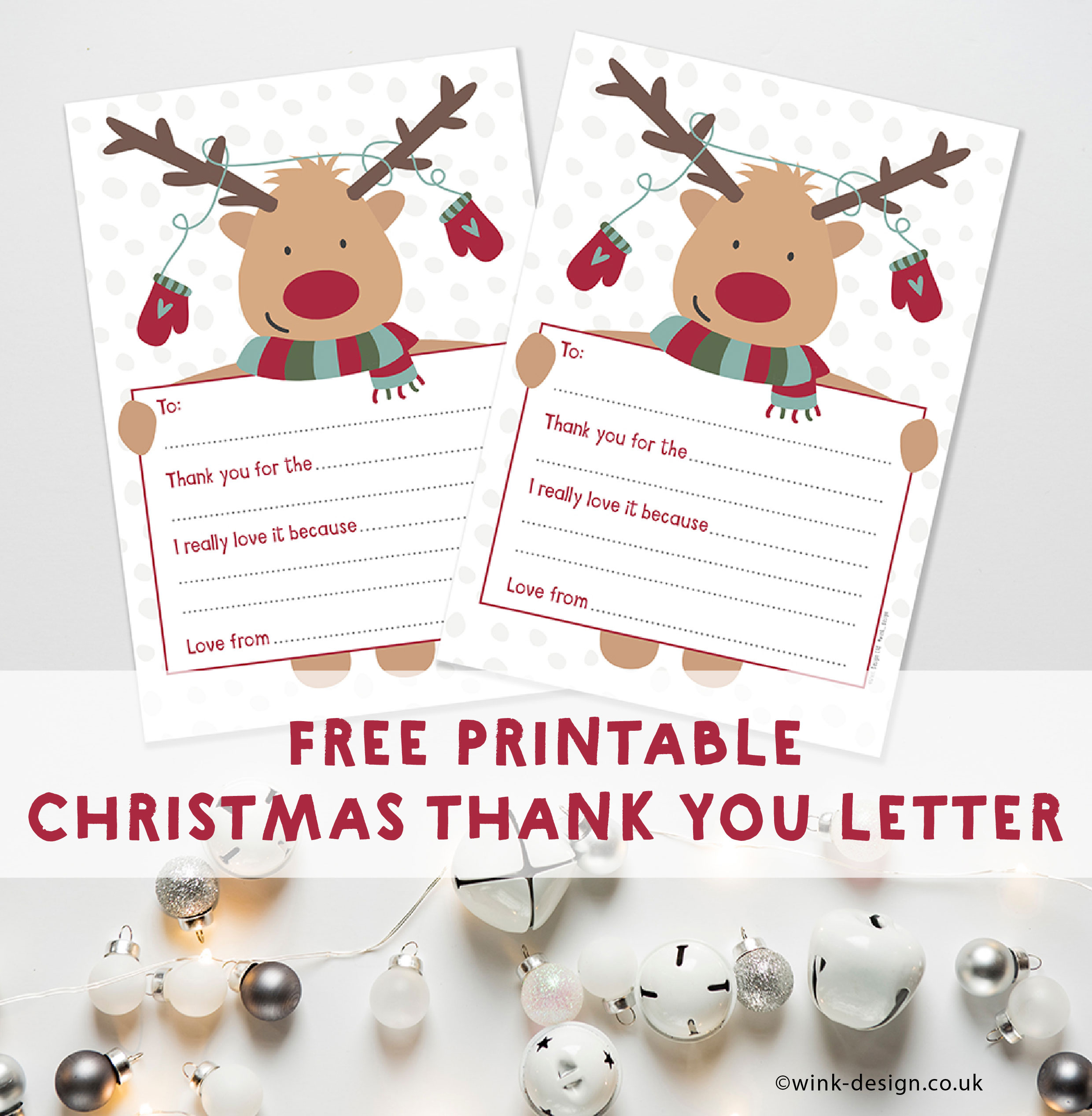 Free Printable Reindeer Thank You Letter by Wink Design 